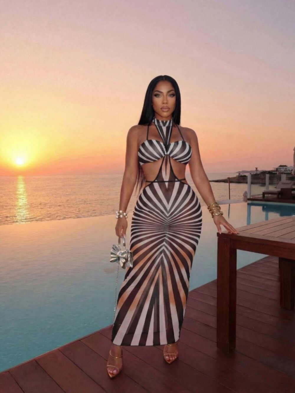 Animal Instincts: Dahlia Halter Neck Zebra Print Maxi Dress with Side Cutouts